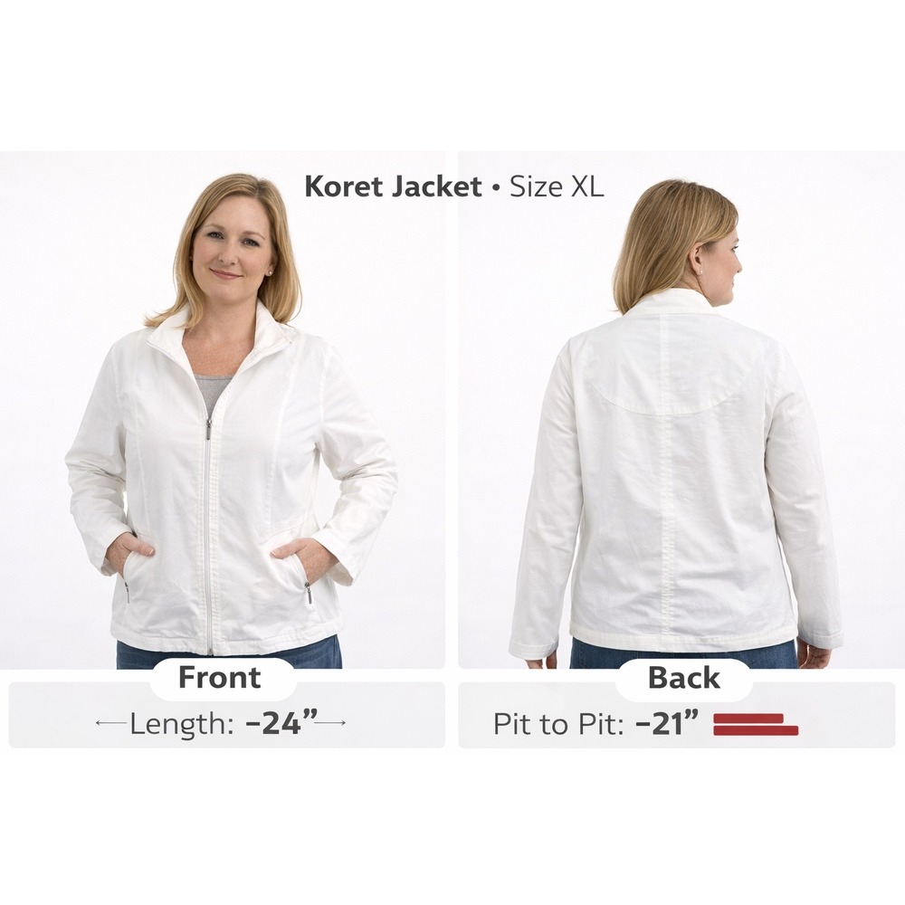 Koret Jacket Womens XL White FullZip LightweightCottonBlend FloralLining Pockets